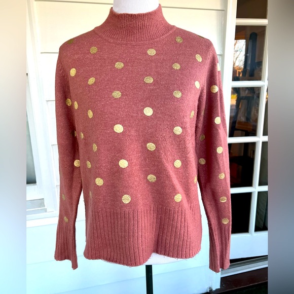 Skies Are Blue women’s pullover sweater size medium. Pink with gold dots. - Picture 1 of 2